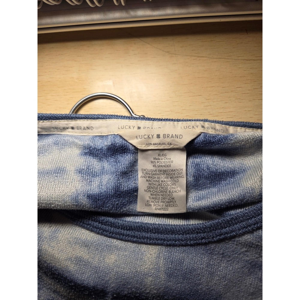 Lucky Brand Blue Tie Dye Pajama Set Short Sleeve Top Cropped Pants XL